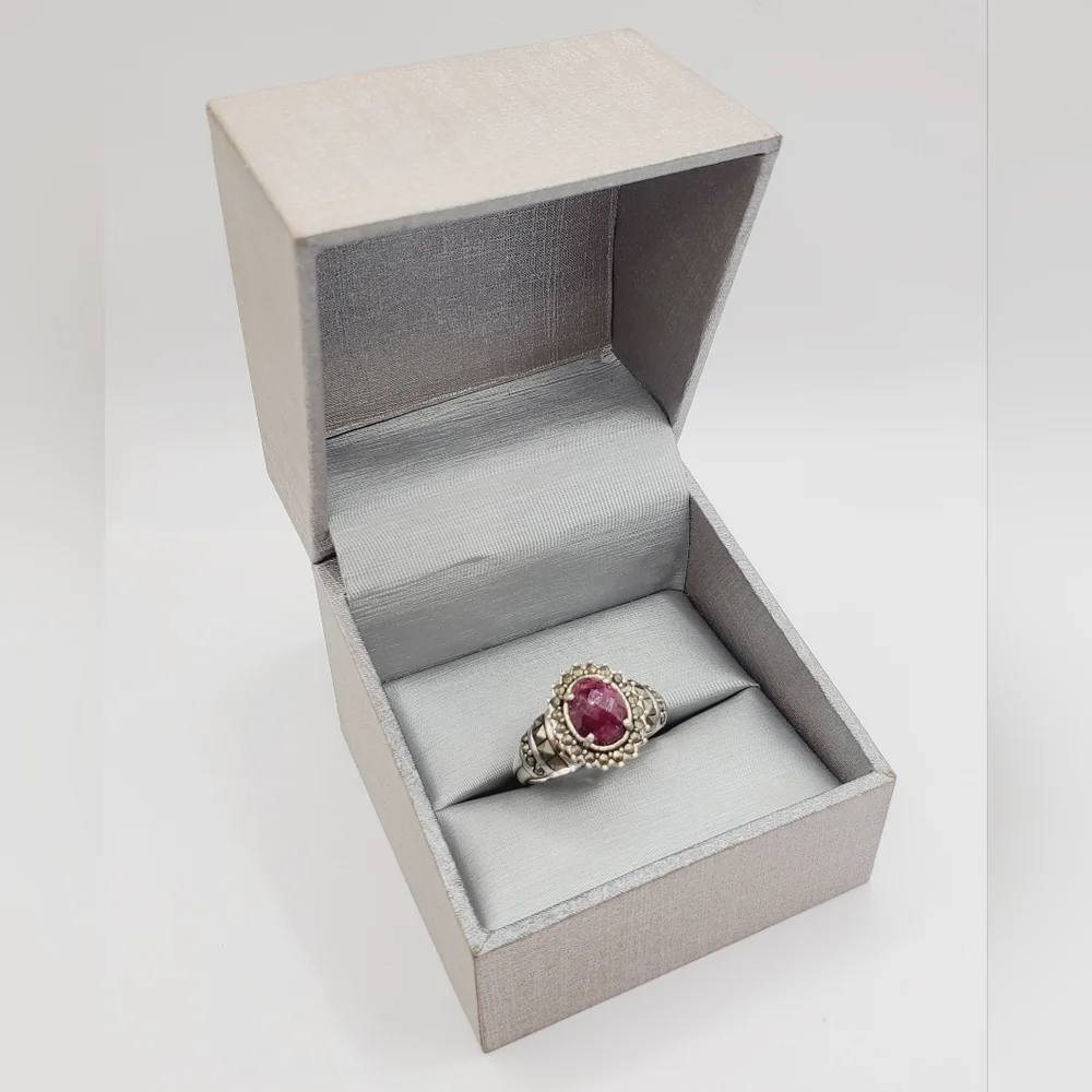 Genuine Checkerboard Cut Oval Ruby & Marcasite 925 Sterling Silver Halo …